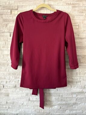 Ellen Tracy Deep Wine Tie-Back Long Sleeve Top